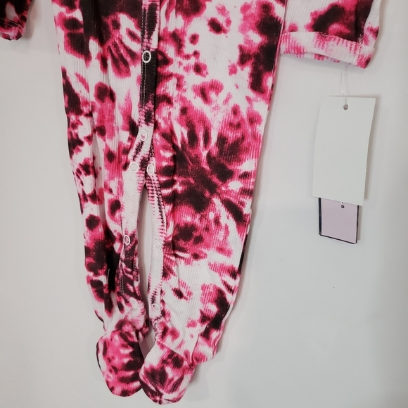 NWT Wee Play Pink & Black Tie-Dye‎ Footie & Bow-Accent Headband - 6-9 Months - Picture 5 of 7